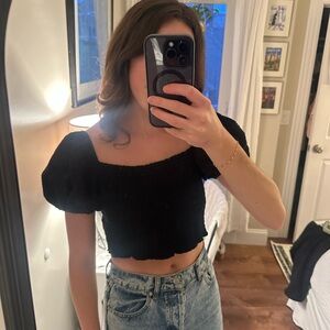 Wild Fable Black Puff Sleeve Crop Top